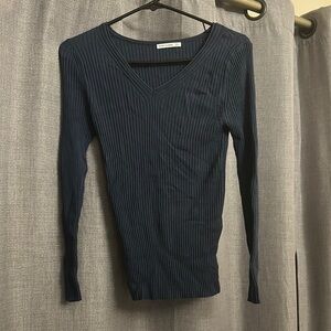 Black Ribbed Fitted Blouse